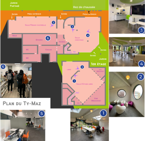 Plan et photos des espaces du Ty-Maz'